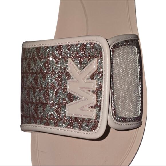 Michael Kors Pink Logo Glitter Slide Sandals Women's Size 11 New - Picture 11 of 12